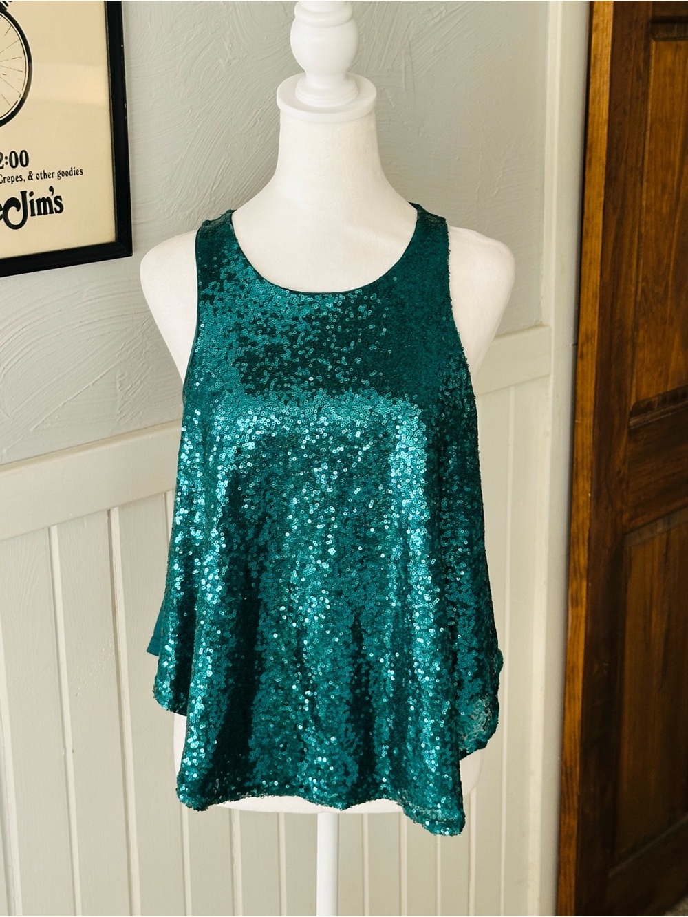 Rue21 Emerald Green Sequin Tank Top Sleeveless Party Holiday Size Large